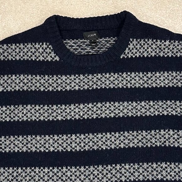 J Crew Lambswool Striped Sweater Chunky Mens Deep Navy Wallace Barnes M NWOT - Picture 4 of 6